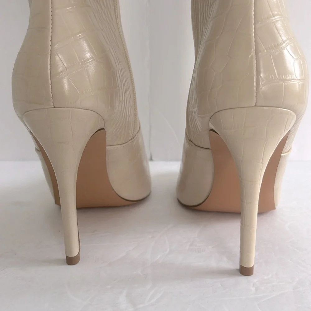 SHOEDAZZLE Women Paige Stiletto Beige Knee-High Boots Crock Embossed Size 10 New - Picture 13 of 14